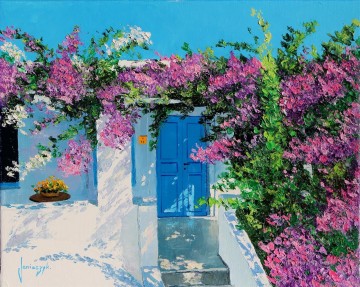 庭園 Painting - ギリシャの庭の青いドア